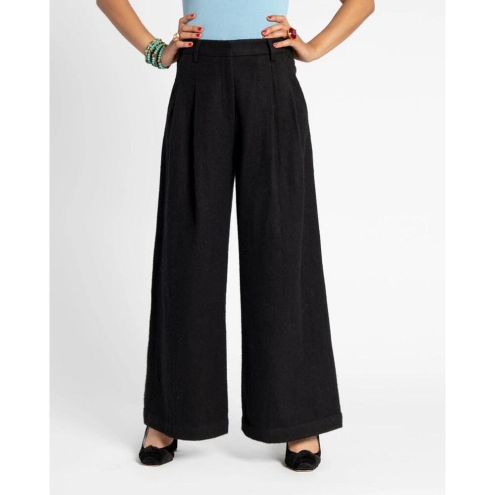 NWT Francis Valentine Bossy Wool Wide Leg Pant in Black Size 0